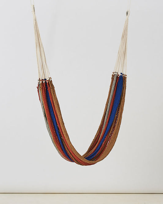Macrame Mountaineer Hammock | Khaki, Red, Gray, & Blue